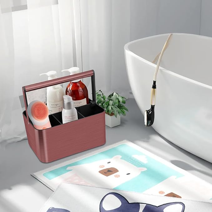 BYUNER Shower Caddy Portable for College Dorm Room Essential, Bathroom Caddy Organizer with Handle and Adjustable Dividers, Shower Storage Tote, Plastic Shower Basket Bin for Shampoo Toiletry