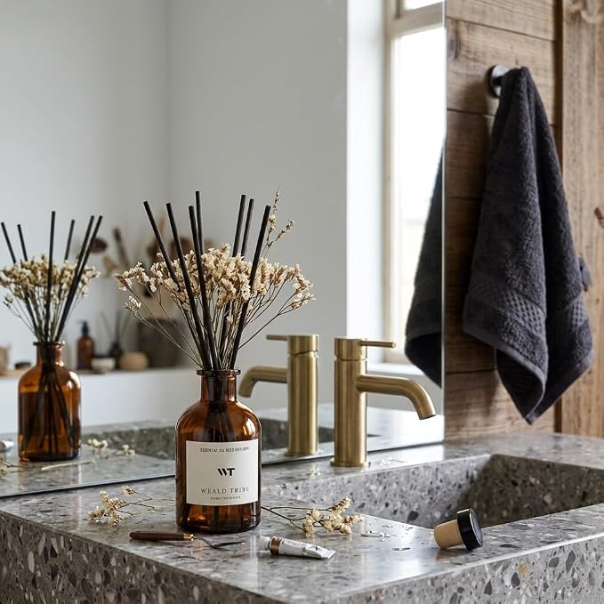 WEALD TRIBE Flower Reed Diffuser Set Lime & Citrus Scent for Bathroom Air Fresheners, Oil Diffuser Sticks | 4.0 fl oz Home Fragrance with Sticks Defusers | House Bedroom Office Shelf Decor