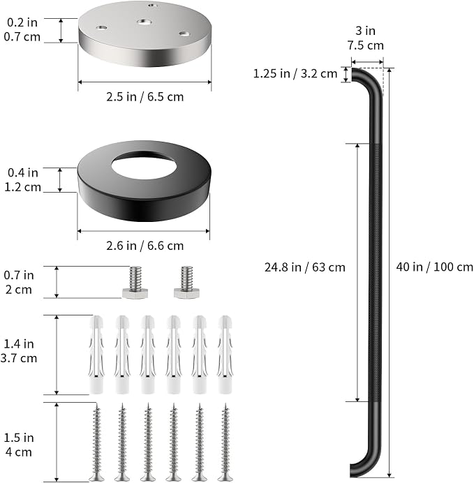Black Grab Bar 40 Inch, iHansee Anti-Slip Bathroom Grab Bar w/Knurled Grip, Stainless Steel Safety Handrail for Toilet Bathtub Shower, Wall Mounted Matte Black Handicap Bars Handle for Senior Elderly