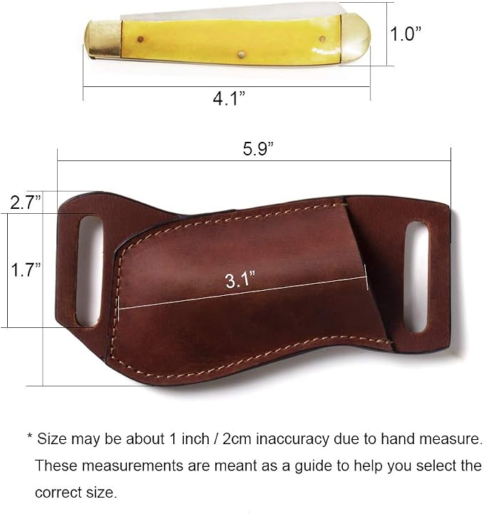 Gentlestache Leather Pocket Knife Sheaths for Belt, Folding Knife Sheath, EDC Belt Knife Sheath for Folding Knife, Compact Draw Knife Holster Brown