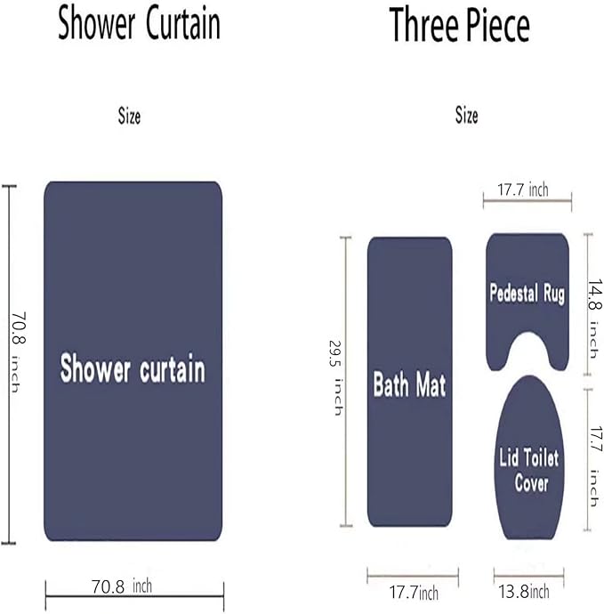 Yddsky 4 Pcs Blue Geometric Shower Curtain Sets with Rugs Blue Bathroom Sets with Shower Curtain and Rugs Modern Bathroom Curtains Shower Set with Toilet Lid Cover for Bathroom Decor Accessories