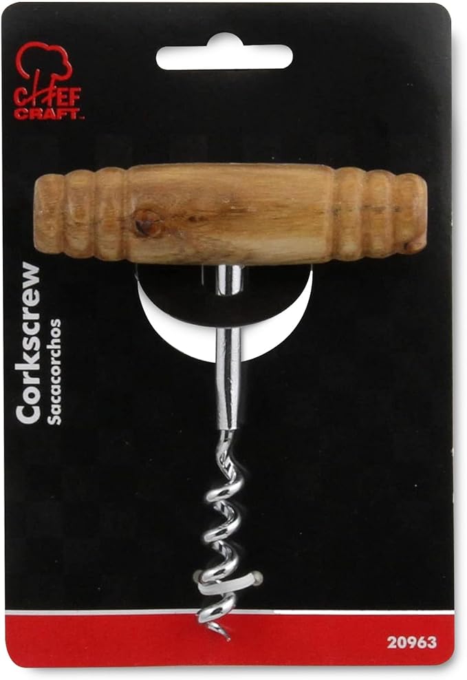 Chef Craft Select Corkscrew with Wooden Handle, 4 inch, Natural