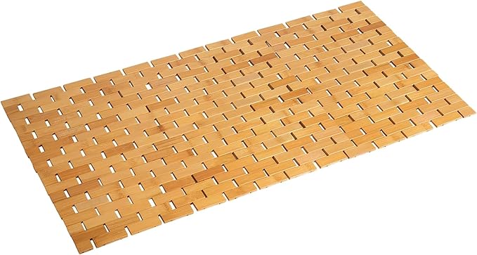 Bath Mat Bathroom Runner Long Large Rugs Floor Wood Shower Bathtub Waterproof Non Slip Accessories 16x34 Inch Easy to Clean, Natural, 1 pc