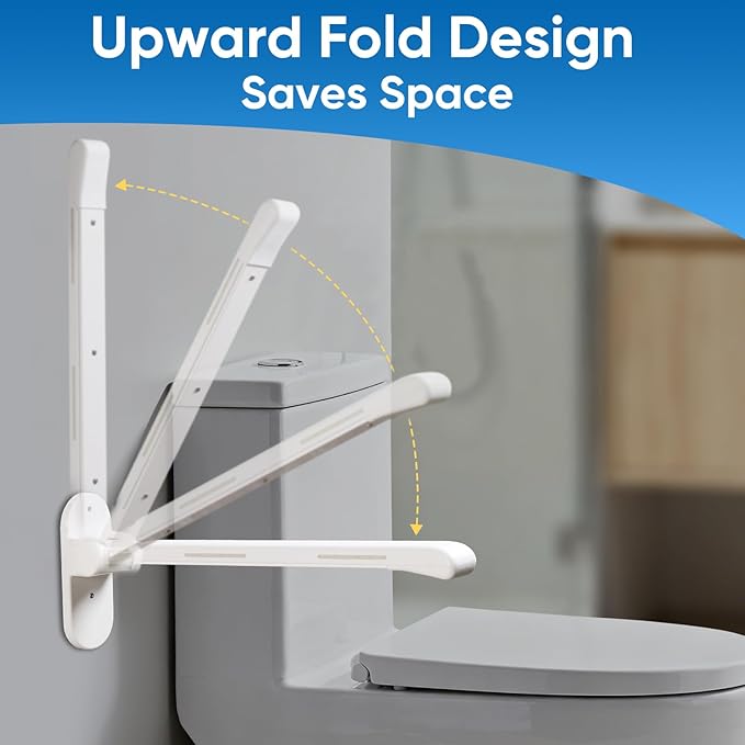 26.8 INCH Flip-Up Toilet Grab Bar, Wall-Mounted Safety Rail for Bathroom, Night Glow Strips on Both Sides, Folding Handrail for Elderly & Disabled
