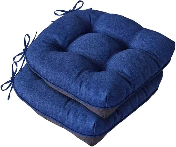 IASEAHK Chair Cushions for Dining Chairs, Seat Cushions for Kitchen Chairs, Indoor Seat Cushions with Ties, Tufted Foam Chair Pads, Non Slip Chair Cushions Set of 2, 15.5" x 15.5" x 4", Navy Blue