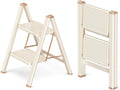 2 Step Ladder Folding Step Stool with Wide Anti-Slip Pedal, 330LBS Capacity, Lightweight Portable Stepladder for Home and Kitchen Use, Cream Chocolate