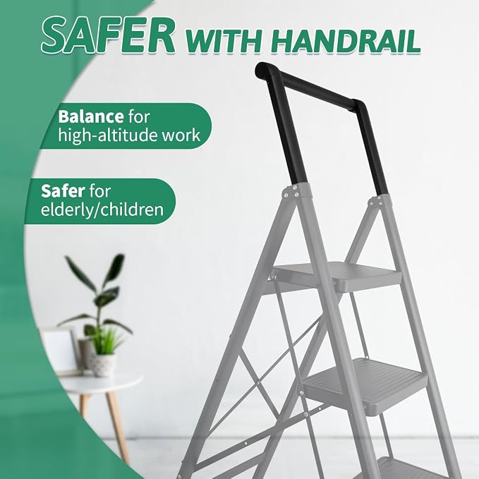 6 Step Ladder with Handrails, Heavy Duty Ladders for Home & Kitchen, Folding Ladder Easy to Store, Tall Ladder for Adults, Anti-Slip & Space-Saving Step Ladder, 330 Lbs Capacity