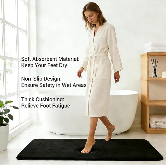 RUN HELIX Bathroom Rugs Set 2 Piece Memory Foam Bath Rugs Non-Slip Bath Mat,Washable Room Mats,Absorbent Shaggy Rug Super Soft Kitchen Mats, Batroom Carpets for Bathroom,Tub,Shower Home Decor（Black）