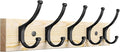Optish 1 Pack Wooden Coat Rack Wall Mount, 16.1" Rustic Coat Hanger Hooks with 5 Double Hooks, Wall Coat Rack for Hat, Clothes, Bags, Jacket, Natural Wood