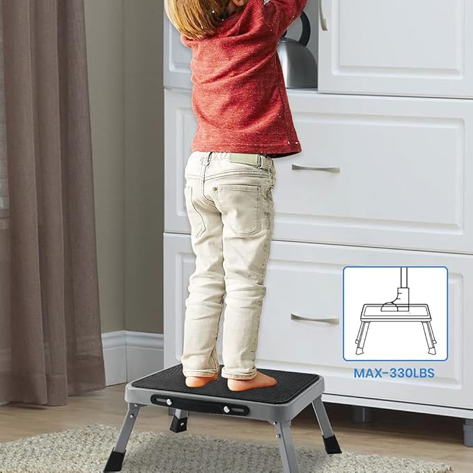 TreeLen 1-Step 330lbs Capacity Folding Metal Step Stool, Portable Step Ladder, Non-Slip, Sturdy