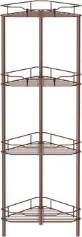 HuggieGems 4 Tier Floor Standing Corner Shower Caddy Organizer Shelf with Hooks, Bathroom Shelves Stand Rack, Coffee
