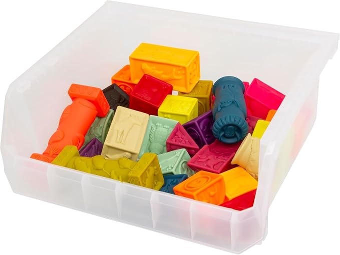 ReadySpace Extra Large Plastic Storage Bins, Stackable Organizer Containers for Closet Pantry Shelf Garage and Office Organization, Clear, 4 Pack