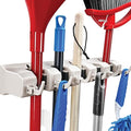 HOME IT Broom and Mop Holder Wall Mount – Heavy Duty Garage Organizer with 5 Slots & 6 Hooks, 7.5lbs Capacity Per Slot - Easy Install Storage Rack for Home, Kitchen, Laundry Room & Garden - Off-White