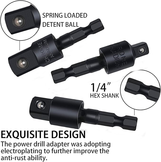 CIGOTU Right Angle Drill Adaptor,4-in-1 Impact Drill Bit Extension,360° Rotatable 1/4 3/8 1/2" Impact Grade Socket Adapter Set,105 Degree Angle Screwdriver Drill Bit for Household Workplace Industry