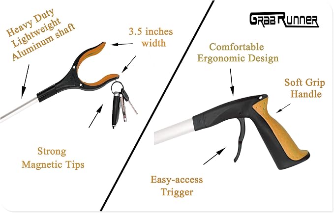 Grabber Reacher Tool -2 Pack 32” Reacher Grabber Tool with Strong Magnetic and Swivel Head - Pick Up Stick Grabbers for Seniors, Trash, Surgery Recovery Must Haves Gifts(Yellow)