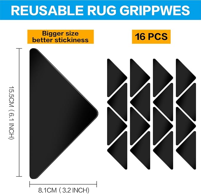 Rug Gripper for Hardwood Floors: No Damage Rug Grip for Area Rugs on Carpet & Hardwood Floors – Strong Hold, Safe for All Flooring (16)