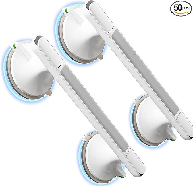 2 Pack Suction Cup Grab Bars for Bathtubs & Showers - Anti-Slip Shower Handles for Elderly, Seniors & Handicap - 13 Inch Heavy Duty Bathroom Safety Grip Bar, Tool-Free Install