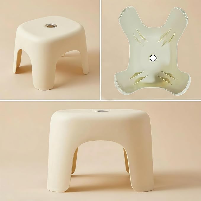 Plastic Step Stool, Heavy-Duty ABS Bathroom Shower Stool with Non-Slip Rubber Pads, Light Beige