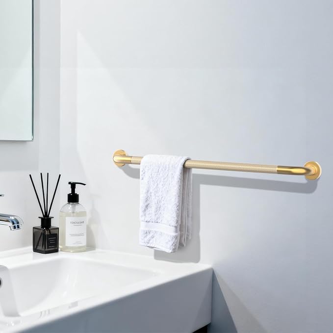 36 Inch Brushed Gold Grab Bars for Shower with Anti-Slip Knurled Grip,YuanDe Stainless Steel Bathroom Grab Bars, Shower Handrail Support, Handicap Elderly Balance Assist Handles