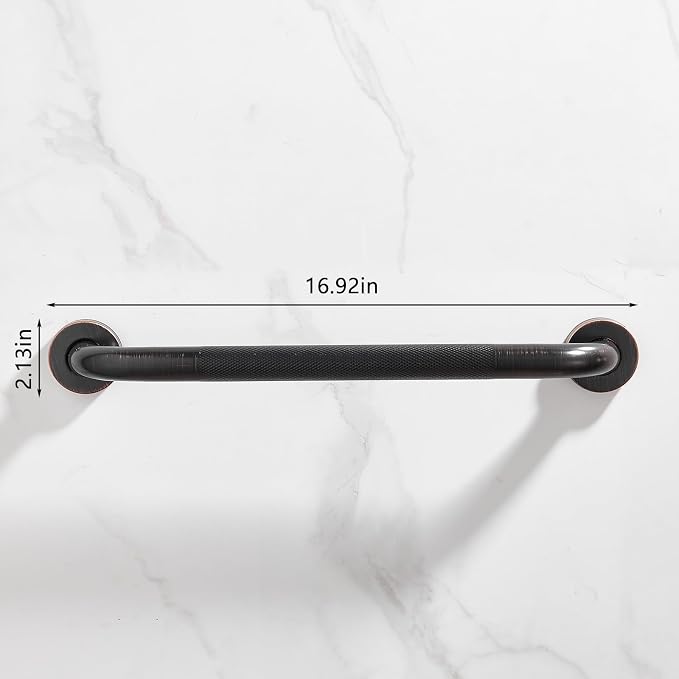 16" Shower Grab Bar, Oil Rubbed Bronze Finish, Stainless Steel Bathroom Safety Bar with Non-Slip Knurled Handle, Heavy Duty Handrail for Elderly or Disabled (1" Diameter)