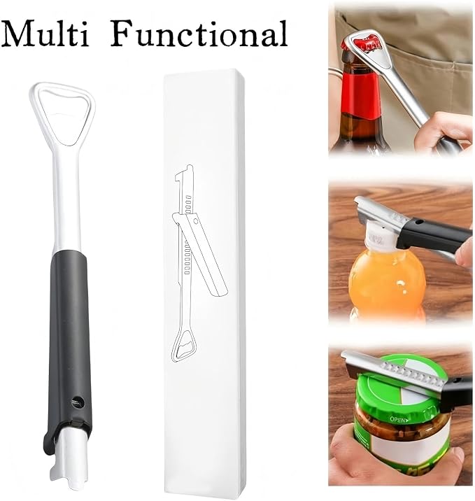 Stainless Steel Jar Opener with Ergonomic Long Handle, Adjustable Bottle and Lid Opener for Seniors, Weak Hands, Arthritis