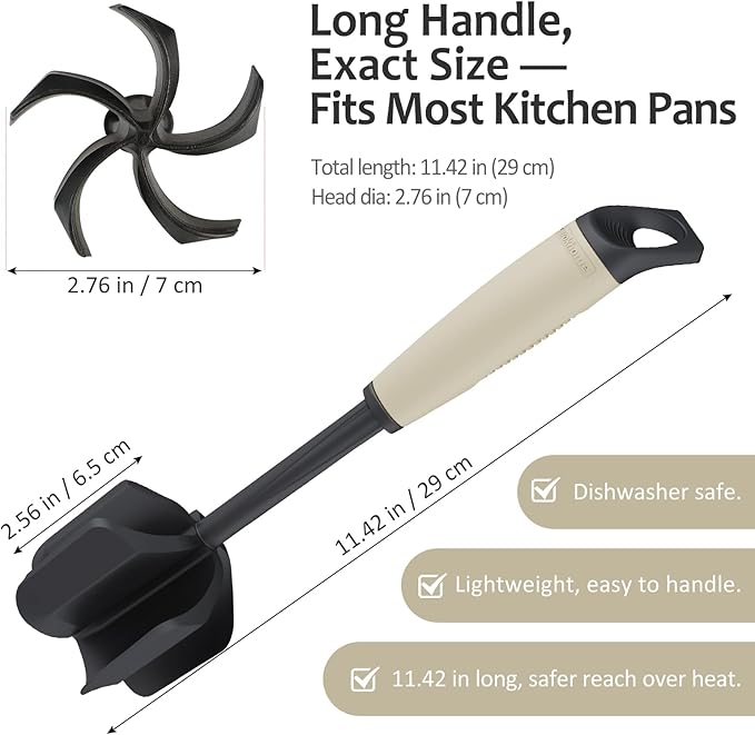 Ourokhome Meat Chopper and Potato Masher, Heat Resistant Nylon Ground Beef Smasher for Hamburger, 5 Curved Blades Nonstick Safe Mixer & Stirrer, Practical Kitchen Gadgets, Almond