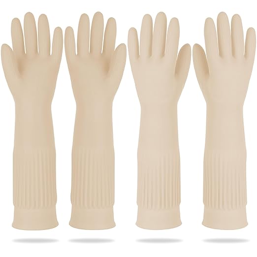 DABOGOSA Mamison 2 Pairs Reusable Waterproof Household Dishwashing Cleaning Rubber Gloves, Non-Slip Kitchen Glove (Ivory, XL (Pack of 2))