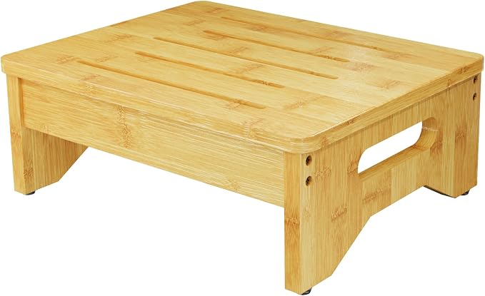 Wooden Step Stool for Adults & Kids, Non-Slip Rubber Feet, 6.5 INCH High, Lightweight Small Step, 450 LBS Capacity, Bed Step Stool for High Bed, Bathroom & Kitchen (Bamboo)