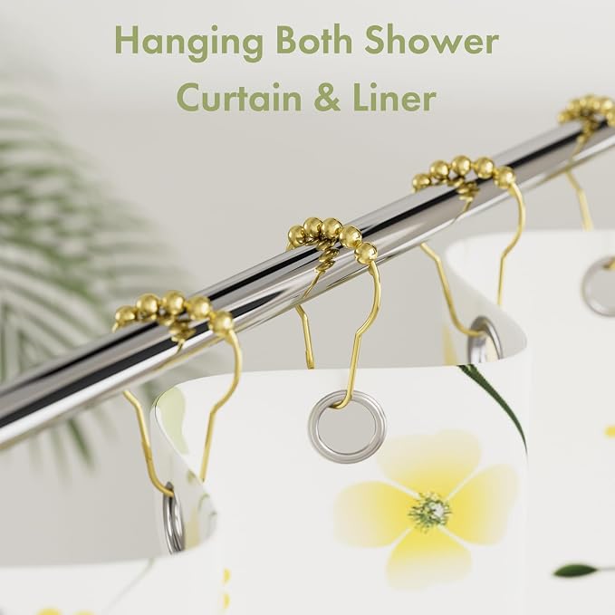 Amazer Shower Curtain Hooks, Gold Shower Curtain Rings Hooks, 24 Pcs Stainless Steel Shower Hooks for Shower Curtain Rust Proof, Shower Hooks for Curtain Bathroom