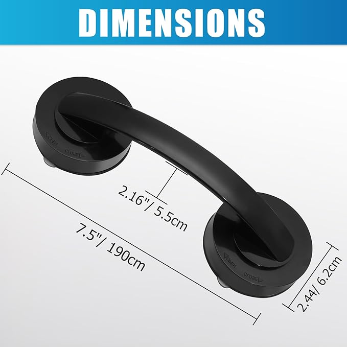 Hordion Suction Cup Door Handle, Suction Grab Bar Bathtub Shower Handle for Glass Doors Windows Kitchen Drawer Cabinet Refrigerator, Black