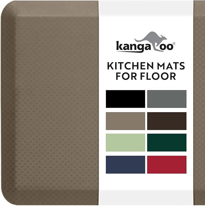 KANGAROO Anti Fatigue Mats for Kitchen Floor, 48x20, Reduce Foot, Knee, Back Pressure, 3/4 Inch Thick Cushioned Ergonomic Mat, Waterproof Comfort Rug for Under Sink, Standing Desk, Store Floors, Beige