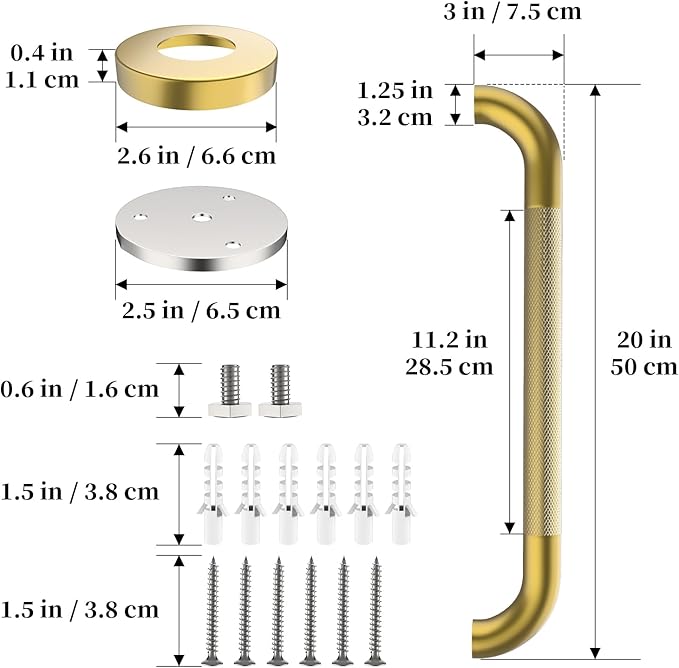 Shower Grab Bar 20 Inch, iHansee Brushed Gold Bathroom Grab Bar w/Anti-Slip Knurled Grip, Stainless Steel Bath Safety Bars Support Handrail for Senior Elderly, Toilet Bathtub Balance Handle for Wall