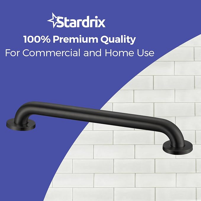 Stardrix 18-Inch ADA Compliant Grab Bar, 1.5" Diameter, Concealed Mounting Flanges, Handicap Friendly, Commercial & Residential Bathrooms, Matte Black Stainless Steel