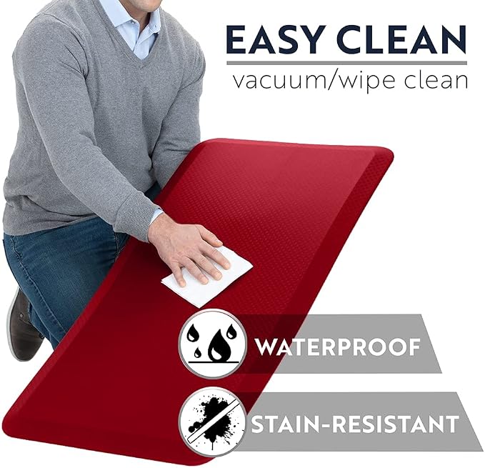 KANGAROO Anti Fatigue Mats for Kitchen Floor, 48x20, Reduce Foot, Knee, Back Pressure, 3/4 Inch Thick Cushioned Ergonomic Mat, Waterproof Comfort Rug for Under Sinks, Standing Desk, Store Floors, Red