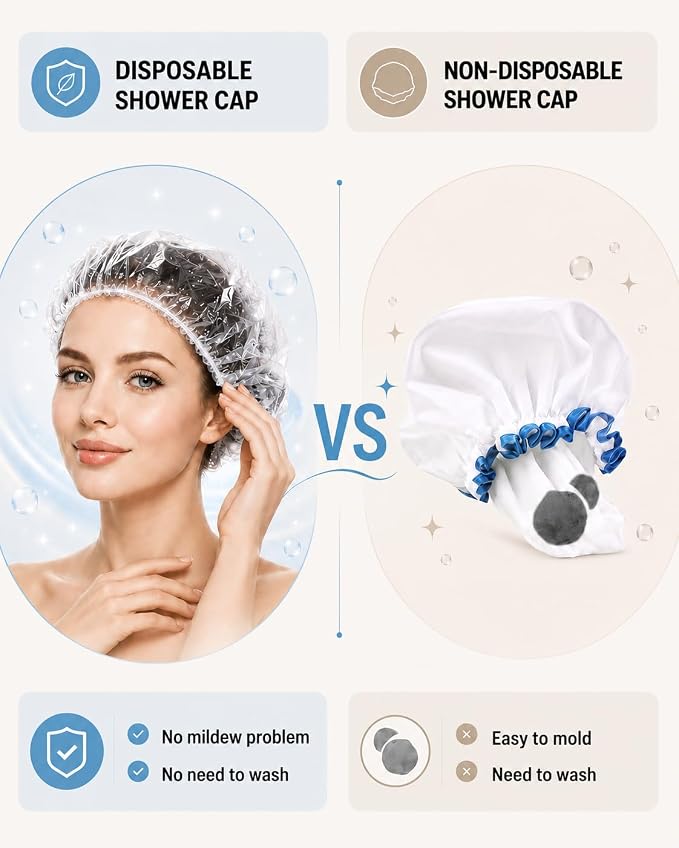 Auban Disposable Shower Caps, Plastic Clear Hair Cap