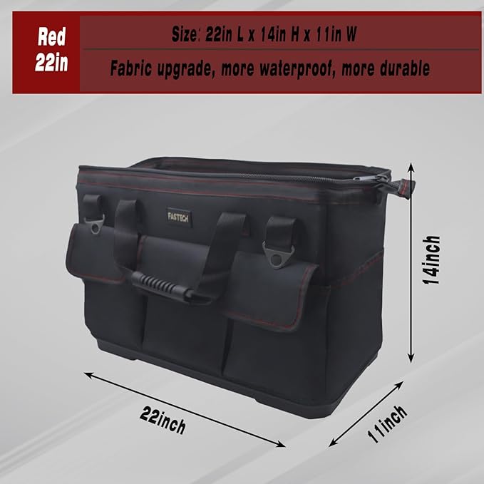 FASTECH 22-inch Heavy Duty Bottom Tools Bag With Wide Mouth For Tool Storage, Carrier and Organizer, Tool Bag For Men, Wide Mouth Tote Bag With Inside Pockets (22Inch)