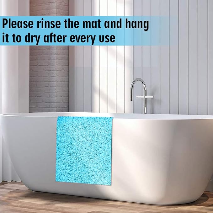 godehone Shower Mats Non Slip Without Suction Cups, PVC Loofah Bathroom Mats, Loofah Mats for Shower and Bathroom, Quick Drying, 23.6× 34.6 Inch, Turquoise Blue