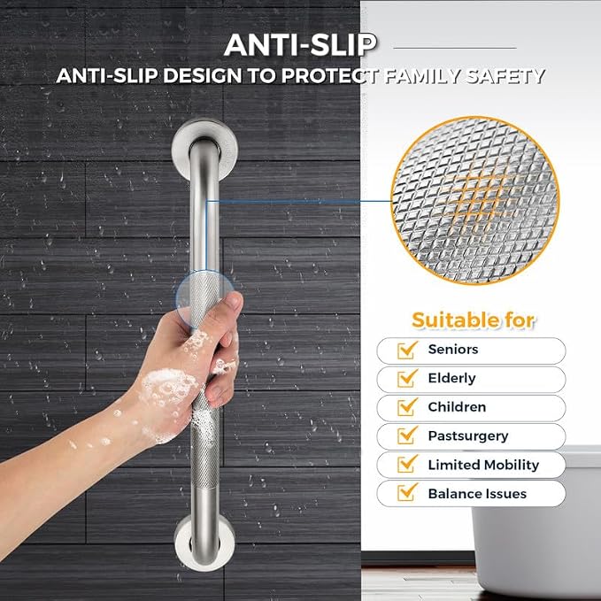 Grab Bars for Shower, 2 Pack 16-Inch Anti Slip Shower Handles for Elderly, Safety Shower Grab Bar, Stainless Steel Handicap Grab Bars for Bathroom,Toilet (Brushed Nickel, 1" Diameter)