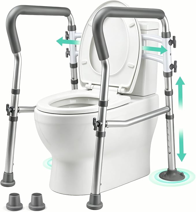 Toilet Safety Rails for Seniors, Adjustable Toilet Safety Frame Handles Fits Most Toilets, Mothers Day Gifts for Handicap and Disabled Seniors Elderly, Foldable, Safe Weight Capacity of 330 lbs(150KG)