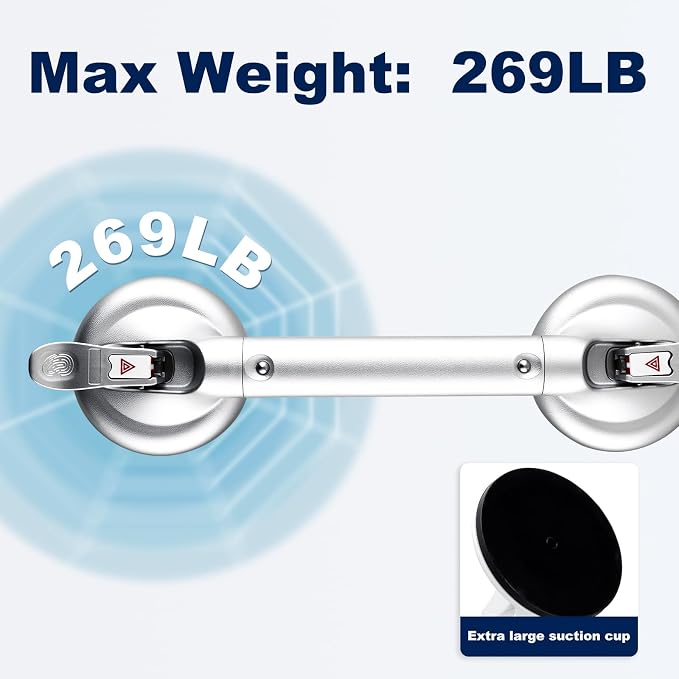 𝗨𝗽𝗴𝗿𝗮𝗱𝗲𝗱 Suction Cup Grab Bars for Bathtubs and Bathroom, Tool Free Shower Handle, Grab Handle for Elderly Suction with Indicators, Shower Grab Bar for Seniors, Heavy Duty,Sliver