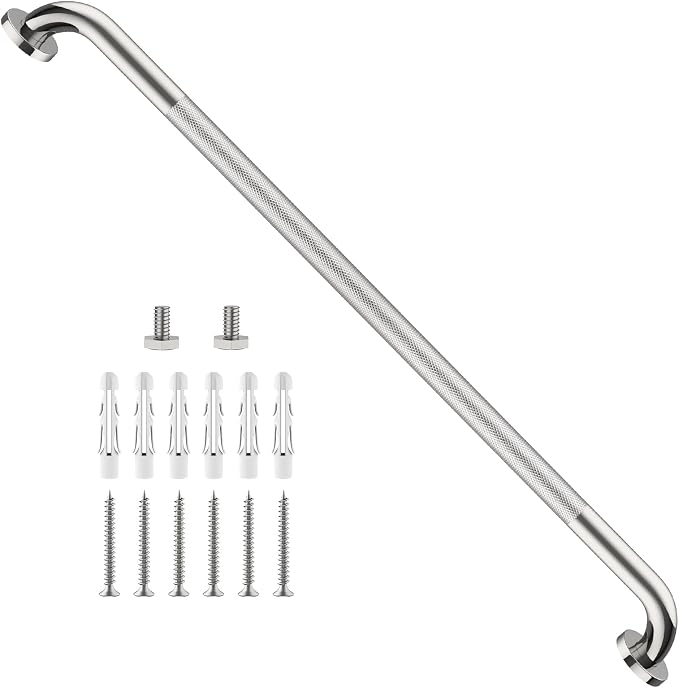 Chrome Grab Bar 40 Inch, iHansee Anti-Slip Bathroom Grab Bar w/Knurled Grip, Stainless Steel Safety Handrail for Toilet Bathtub Shower, Wall Mounted Matte Black Handicap Bars Handle for Senior Elderly