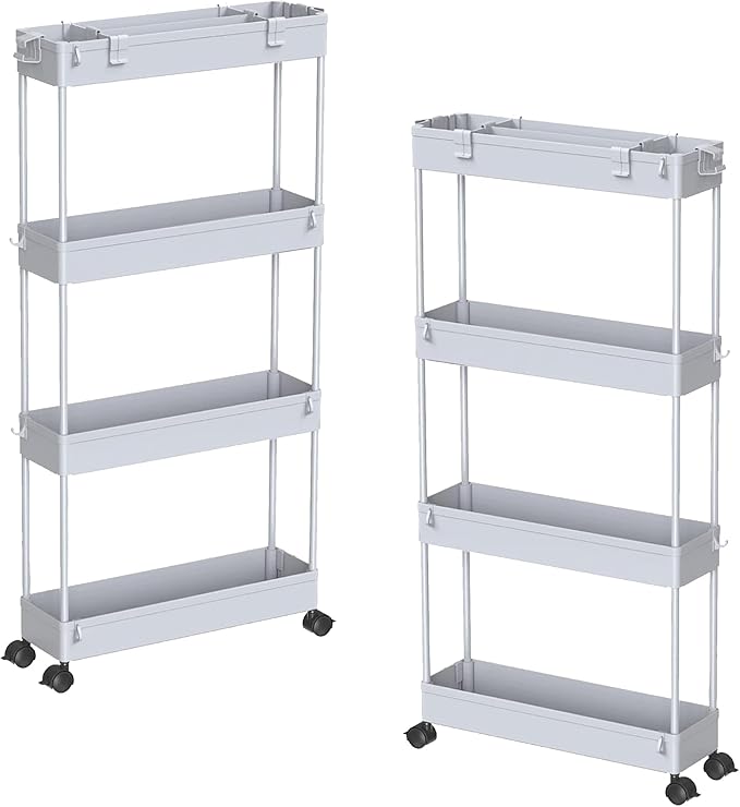 SPACELEAD 2-piece Set Slim Storage Cart 3 Tier,Bathroom Organizer Rolling Utility,Mobile Shelving Unit Slide Out for Office, Kitchen, Laundry Room & Narrow Places