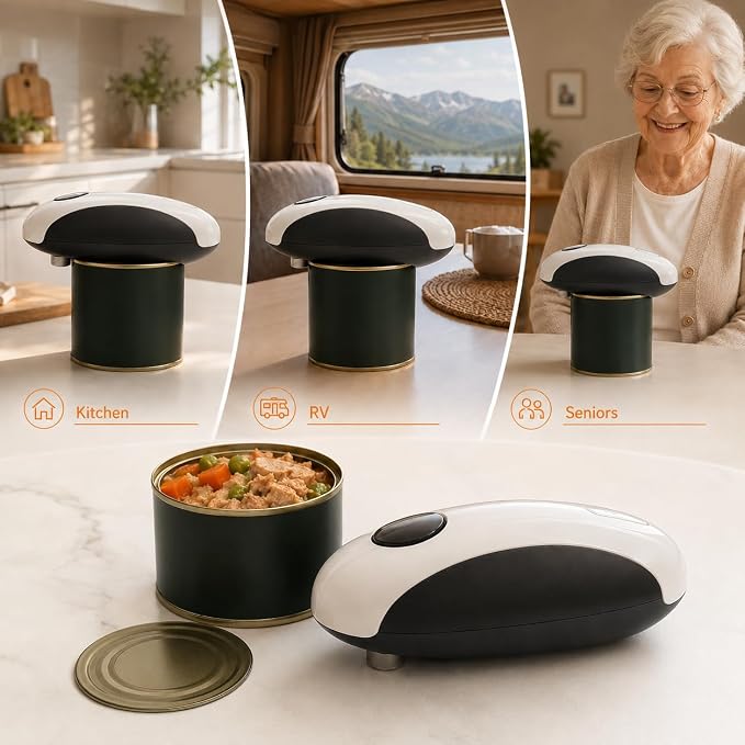 Rechargeable Electric Can Opener - One Touch Automatic, Hands Free Operation Easy Grip for Seniors & Arthritis, Works with All Cans - Cordless, No Sharp Edges