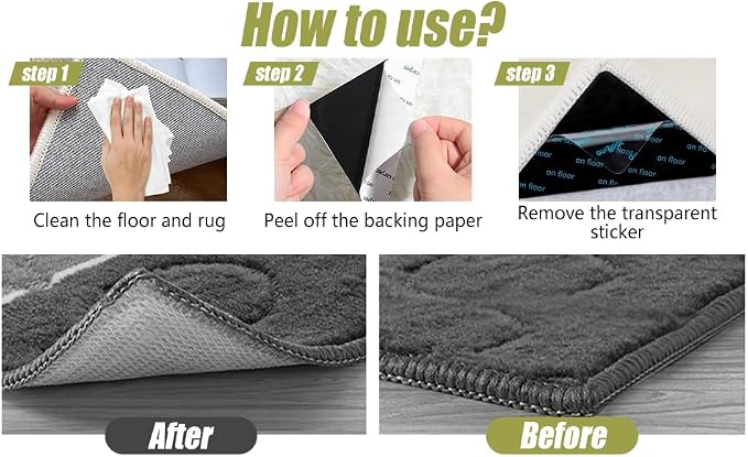 24 Pcs Rug Tape, Non Slip Carpet Tape for Hardwood Floors, Double-Sided Adhesive Rug Stickers Keep Corners Flat, No Residue/BPA-Free