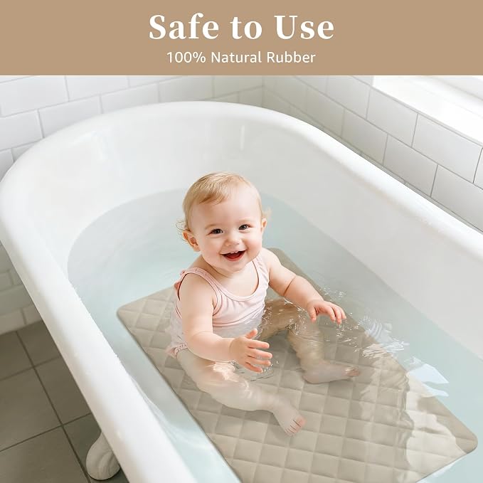 Yolife Bathtub Shower Mat Non Slip, Natural Rubber Bath Tub Floor Liner Mats with Strong Suction Cups for Inside Shower Bathroom, Machine Washable, Soft on Feet, 27.5 x 17 Inch, Brown