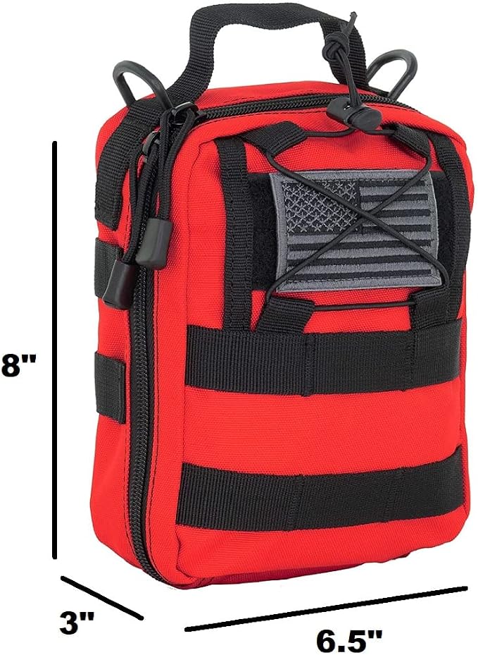 LINE2design First Aid (Ifak) Pouch EMS Bag - EMT Emergency Medical Trauma Pack Bags Tactical EDC Rescue Utility Gear IFAK Bags for Hiking Gunshot Stop Bleeding Includes USA Patch - Red
