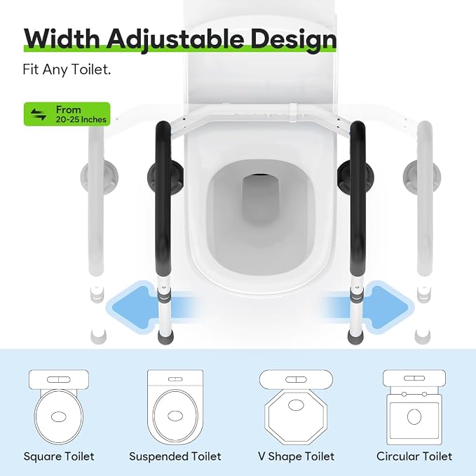 Delog Stand Alone Toilet Safety Rail - Adjustable Width & Height Fit Any Toilet, Medical Toilet Frame for Elderly Handicap Disabled (Black)