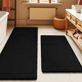 Upgrade Waffle Bath Mat Set 2 Piece, Boho Bathroom Rugs Absorbent Non Slip, Ultra Soft Bathroom Mat, Machine Washable Knit Bath Rugs with Border for Bathroom, Bedroom, Kitchen, Shower, Tub, Black