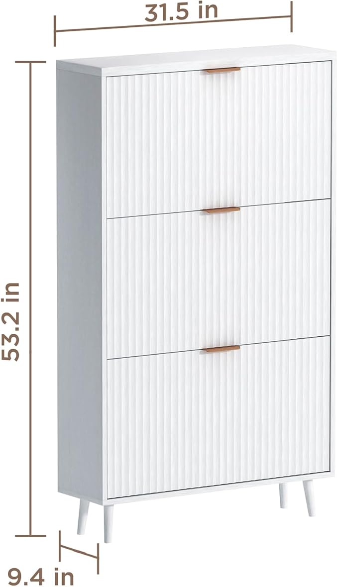 Shoe Cabinet Storage,Modern Freestanding Organizer with 3 Flip Drawers,Narrow Shoe Rack Cabinet for Entryway,White