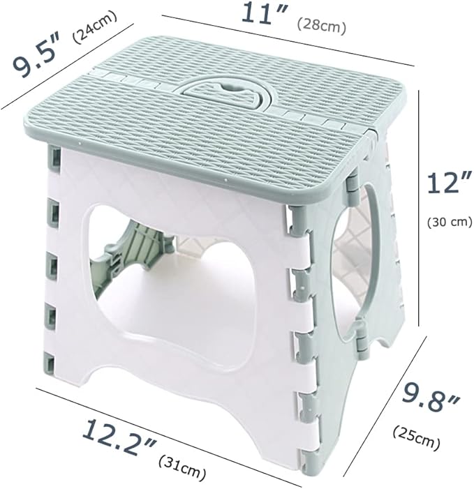 Folding Step Stool Compact Plastic Foldable Step Stool Holds Up to 300 lbs,12 inches,30cm,Non-Slip(Green) 1PCS